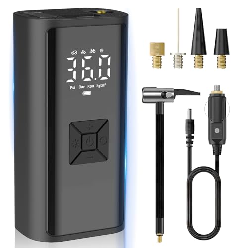 電動空気入れ コードレス 自動停止 最大圧力150PSI 自転車/自動車/バイク/ボール/浮き輪対応 6000mAh大容量バッテリー充電式 仏/米式バルブ対応 LCDデジタル表示 ライト&SOSモード付き 1枚目 画像