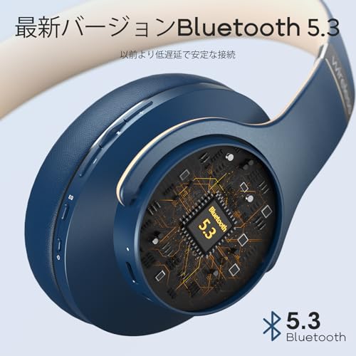DOQAUS(ドカアス) ヘッドホン Bluetooth5.3 ワイヤレスヘッドホン 最大80時間連続再生 3EQサウンドモード オーバーイヤーヘッドホン マイク内蔵 有線対応 密閉型 メモリーフォーム 耳に優しい 携帯・パソコン・ウォークマン対応 LIFE3 (ネイビーブルー) 中間 画像