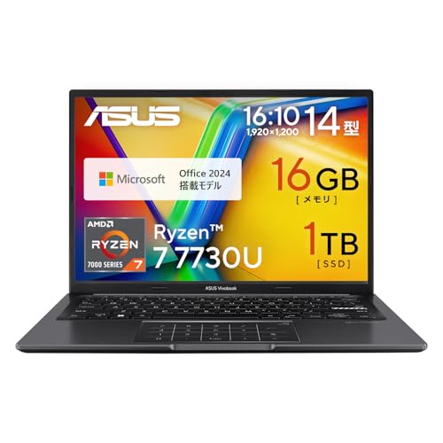 【Amazon.co.jp限定】 ASUS ノートパソコン Vivobook 14 M1405YA 14インチ AMD Ryzen 7 7730U メモリ16GB SSD 1TB MS Office 2024搭載 Windows 11 バッテリー駆動 13.5時間 重量1.6kg Wi-Fi 6E PC Game Pass 3ヶ月利用権付き インディーブラック M1405YA-R7161BLWS 1枚目 画像