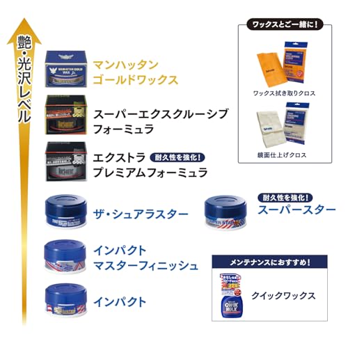 SurLuster(シュアラスター) マンハッタンゴールド ワックス ジュニア 100g 固形ワックス カーワックス 天然カルナバ蝋 艶 スポンジ付き ツヤ 光沢 保護 自動車 全塗装色 M-03 中間 画像