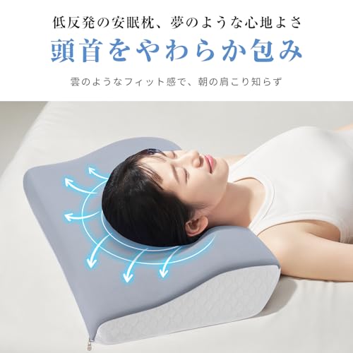 枕 首が痛くならない 【肩圧分散設計・中央低両側高 高低差設計・低反発】 まくら 高め・低め選択可能 仰向け横向き対応 寝返りしやすい 頭・首・肩負担軽減 通気性カバー付き 母の日・父の日・プレゼントに最適 50x30x6/10cm 中間 画像