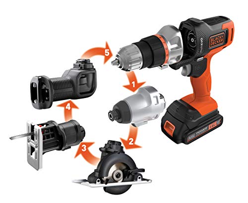 【オンライン限定商品】ブラックアンドデッカー(BLACK+DECKER) 18V マルチツール EVO185E1 コードレス 電動工具 DIY用 インパクトドライバー・ドリルドライバー・丸ノコ・ジグソー・レシプロソーを1台で ビット・バッテリー 付き 画像1