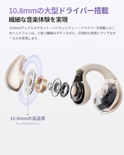 QCY Crossky C30 イヤーカフ イヤホン オープンイヤー ワイヤレスイヤホン Bluetooth5.4 空間オーディオ 耳を塞がないイヤホン 音漏れ防止 マイク付き マルチポイント接続 急速充電対応 専用アプリ対応 IPX5防水 技適認証取得 ホワイト 中間 画像