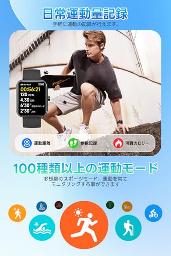 スマートウォッチ【2025新登場・性能進化モデル】iPhone対応 アンドロイド対応 Bluetooth通話機能付き 1.83インチ大画面 SMS/Line通知 Smart Watch 活動量計 腕時計 薄型軽量 バンド交換可能 スポーツウォッチ 120+種類の運動モード 300+種類文字盤 IP68生活防水 メッセージ通知 天気予報 音楽再生 多機能スマートウォッチ レディース メンズ 中間 画像