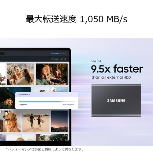 Samsung T7 1TB 外付けSSD 最大転送速度1,050MB/秒 USB3.2 Gen2(10Gbps, Type-C) グレー iPhone15シリーズ動作確認済み MU-PC1T0T-PD/EC 国内正規保証品【特典付モデル】 最後 画像