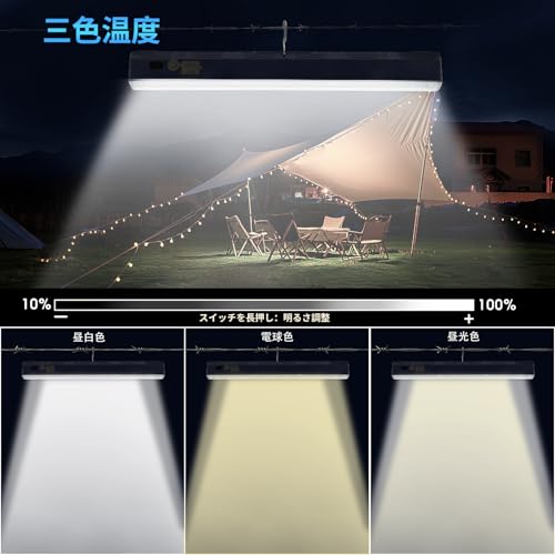 LETOUR LEDライト 充電式 led マグネット付きライト 作業灯 取付簡単 大容量 LED残量表示 Type-C充電 超高輝度 三色温 無段階調光 多機能 室内室外 ガレージ/地下室/キャンプ/登山/釣り/作業/修理/アウトドア/応急/停電用 (40CM-7500mAh) 中間 画像