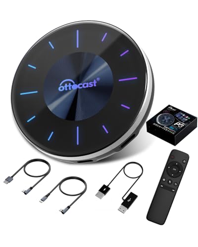 オットキャスト P3 Ottocast OttoAibox 新型カープレAIボックス 車内でYouTube ネトフリ Disney+再生 HDMI出力対応 前席道案内 リアモニター動画視聴 カープレイワイヤレス化 有線式CarPlay搭載車適合 Android12搭載 8+128GB リモコンセット 公式店 技適取得済み品 1枚目 画像