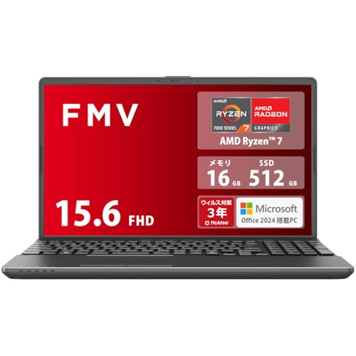 富士通 ノートパソコン FMV Note A WA1-K2 (MS Office 2024/Win 11/15.6型/AMD Ryzen 7/16GB/SSD 512GB/スーパーマルチドライブ) FMVWK2A175_AZ 画像1