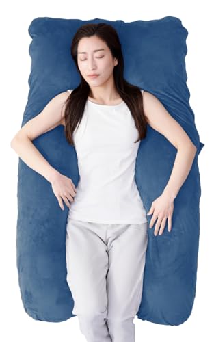 【TV雑誌で多数紹介!】ハグモッチ® 正規品 抱き枕 ふわもち 妊婦 【カバータイプ:ベロア】 安眠 枕 【寝姿勢を保つ/体圧分散】 クッション 大きい【カバー洗える/補充綿付き】エレガントネイビー 1枚目 画像
