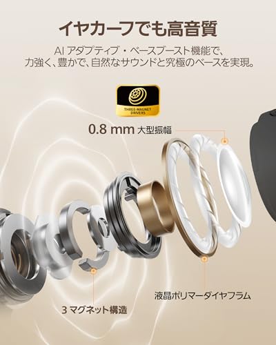 Baseus Bowie MC1 イヤーカフ ワイヤレスイヤホン オープンイヤー 【 最大40時間再生 / Bluetooth 5.4 / ベースブースト機能 / IP57防水 / 専用アプリ/大音量 音漏れ防止 】 「雲」エアクッションで快適 耳を塞がない 耳挟み式 完全ワイヤレス 開放型 イヤホン 急速充電対応 マルチポイント接続 (ブラック) 中間 画像