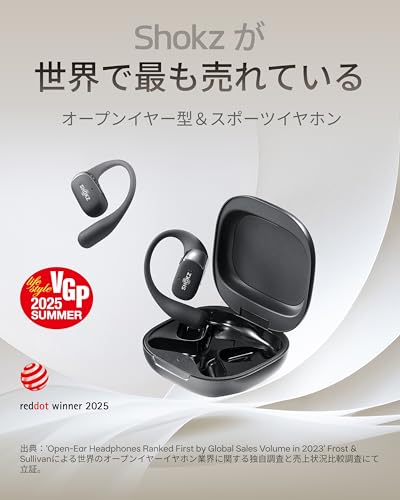 Shokz (ショックス) OpenFit 2 オープンイヤーヘッドホン 完全ワイヤレスイヤホン Bluetooth5.4 耳を塞がない 空気伝導 自動ペアリング マイク付き 充電ケース付き 左右分離型 9.4g超軽量 合計48時間再生 スポーツイヤホン IP55防水性能 急速充電 ハンズフリー通話 2025年新登場 ブラック 最後 画像