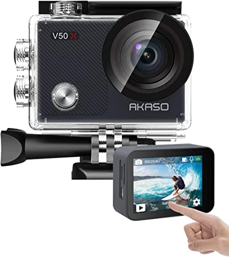 AKASO アクションカメラ V50X，4K30fps 20MP 新版6軸手ぶれ補正 WiFi対応 小型アクションカム,40M防水 タッチスクリーン式 HDMI出力 Micro USB外部マイク対応 水中カメラ,豊富なアクセサリー リモコン付き (V50X) 画像1