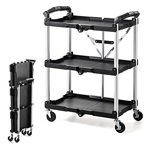サンワダイレクト ツールワゴン キャスター付き 3段 折りたたみ 総耐荷重60kg 軽量 1個 100-CART008 画像1