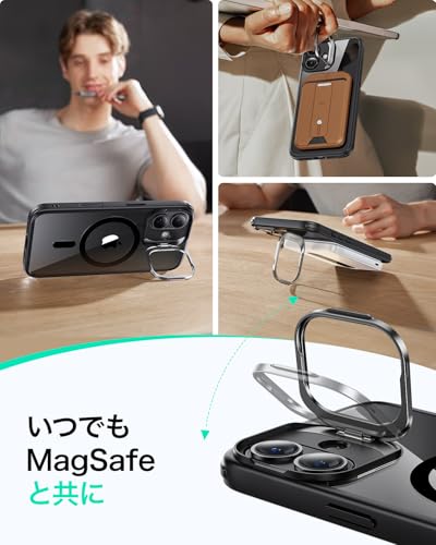 【デザイン受賞シリーズ!】ESR iPhone 16 ケース Magsafe対応 カメラコントロール 米軍MIL規格の保護 耐黄変 耐衝撃 隠れスタンド iPhone16ケース スマホケース 傷防止背面 iPhone16 ケース対応 アイフォン16 ケース いphone16 ケース対応 Classicシリーズ クリア_ブラック 中間 画像