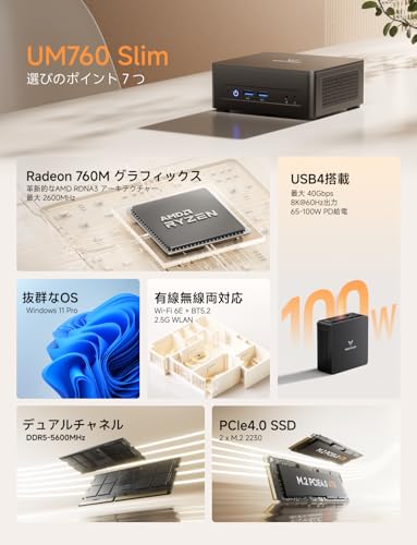 MINISFORUM UM760Slim ミニpc AMD Ryzen 5 7640HS DDR5-5600MHz 16GB 1TB SSD Windows 11 Pro小型pc Radeon 760M グラフィック HDMI2.1 |DP1.4|USB4 4K@60Hz トリプルディスプレイ出力 2.5Gbps LAN/Wi-Fi6E/BT5.2 ミニパソコン 最後 画像