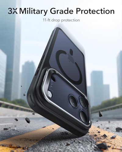 【デザイン受賞シリーズ!】ESR iPhone 17 Pro Max ケース MagSafe対応 3倍米軍MIL規格 カメラボタン付き 隠しスタンド 調整可能 ワイヤレス充電 エアガードコーナー 耐衝撃 傷防止 軽量 マグネット 高耐久性 Qi2.2対応 最大25W高速充電 いphone17promaxケース アイフォン17プロマックス専用Classic(フロストブラック) 中間 画像