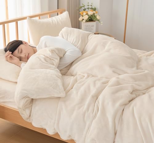 fuwawa 掛け布団カバー ダブル 冬 羽毛布団カバー 毛布カバー フランネル 暖かい 厚手『プラス5℃蓄熱保温』 毛布にもなる掛け布団カバー スナップボタン8箇所&ダブルファスナー 【CICA保湿加工・防ダニ99.9%・エッコテックス認定】静電気防止 抗菌防臭 洗える 速乾 全開ファスナー おしゃれ 防寒対策 (ダブル・190×210cm アイボリー) 画像1