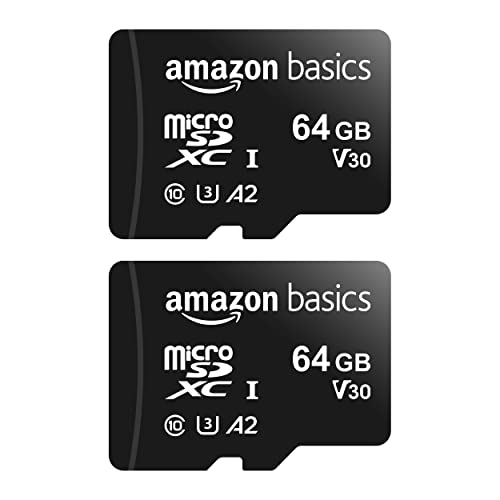 Amazonベーシック microSDXCメモリーカード 64GB (2個セット) フルサイズアダプター付き A2 U3 読み込み速度最大100MB/秒 ブラック 画像1