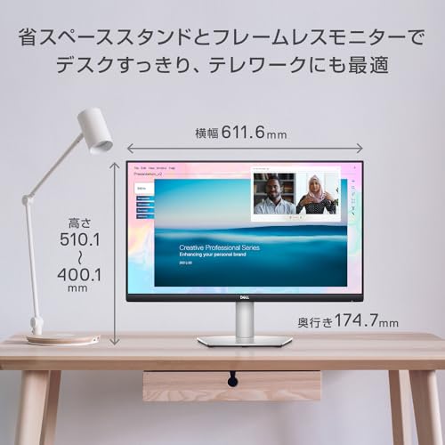 Dell S2722QC 27インチ 4K モニター (3年間無輝点交換保証/IPS非光沢/USB Type-C・HDMIx2/sRGB 99%/縦横回転・高さ調整/4ms/AMD FreeSync/スピーカー付) 中間 画像