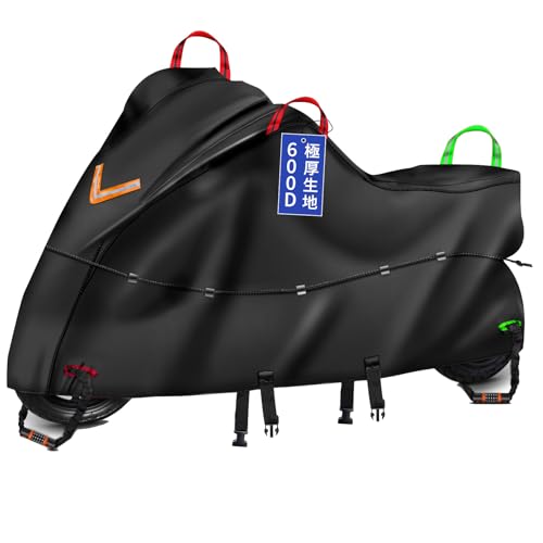 Bst Jyob バイクカバー オックス600D 厚手 【バイク専門家監修 防風プロテクション 強風に負けない】 丈夫 防風 防炎 極耐熱 防水 撥水 強紫外線防止 盗難防止 スクーター/原付/125cc/250cc用/400cc用/小型/普通/大型/軽二輪など 2XL：全長245*前高125*リア高100 画像1