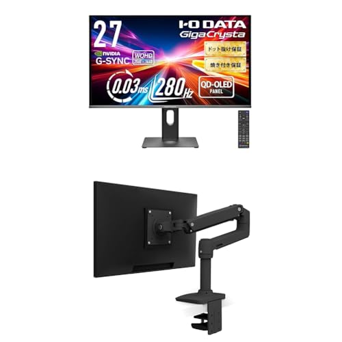 IODATA ゲーミングモニター 27インチ GigaCrysta QD-OLED 有機EL WQHD 280Hz 0.03ms HDR対応 広色域 焼き付き 無輝点保証 EX-GDQ271UEL + ERGOTRON エルゴトロン LX デスク モニターアーム マットブラック 45-241-224 1枚目 画像