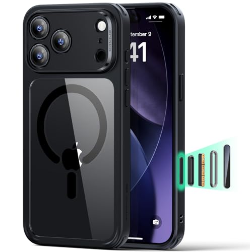 【3倍米軍MIL規格・MagSafe対応】ESR iPhone 17 Pro ケース 米軍保護工学 ワイヤレス充電/25Wの高速充電に対応 傷に強い背面 衝撃吸収 耐黄変 いPhone17Pro ケース エアガードガードコーナー カメラコントロールカバー ストラップホールあり iPhone17Pro用 ハイブリッドシリーズ クリア_ブラック 1枚目 画像