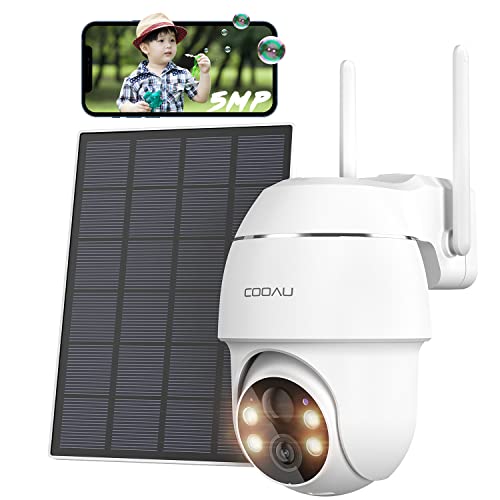 【進化500万超高画素・天井/壁両用防犯カメラ】COOAU 防犯カメラ 屋外 ソーラー 4灯夜間カラー撮影 PIR人体検知 5dBiWiFi強化 360°広角撮影 PTZカメラ 監視カメラ 屋外用 電源不要 配線工事不要 ぼうはんかめら ワイヤレス バッテリー 電池式 屋外ランキング メモリカード/クラウド録画 お宅/庭/玄関/駐車場/店舗/ゴミ場 画像1