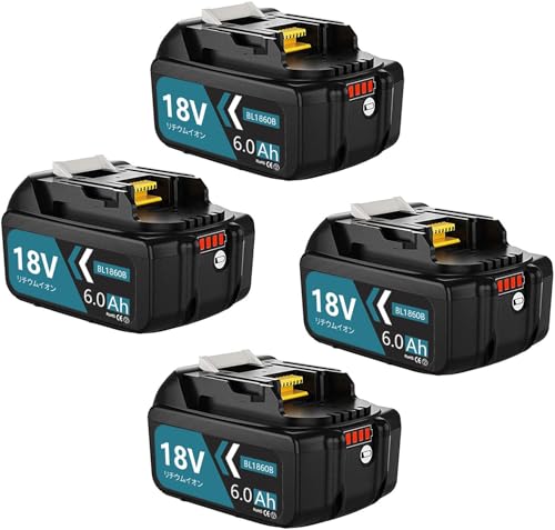 Boetpcr 互換 マキタ 18v バッテリー BL1860B 6000mAh大容量 4個セット マキタ 18v BL1815N BL1820B BL1830B BL1850B BL1860Bなどに対応可能 残量表示✙自己故障診断 コスパ良い PSE、CE認証取得済み 耐久性が高い ブルー 1枚目 画像