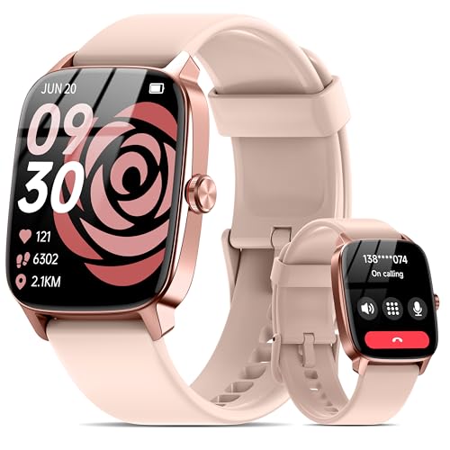 スマートウォッチ iPhone対応 Android対応 Bluetooth5.3通話機能 1.85インチ スクリーン LINE/X/SMS通知 音声アシスタント 200種類文字盤 100+運動モード IP68防水 全日健康管理 アラーム 音楽再生 天気予報 スマホ探し 22mmベルト対応 軽量 薄型 メンズ レディース (ピンク) 1枚目 画像