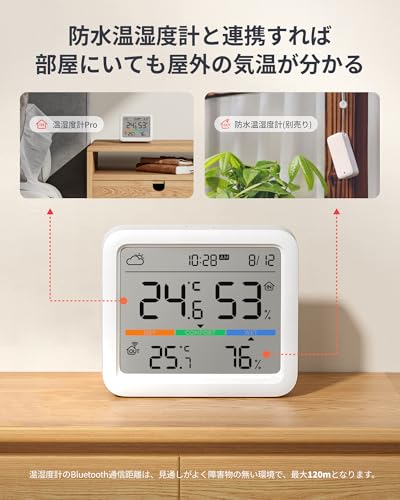 【室内外の温湿度を簡単に管理セット】SwitchBot 温湿度計 プロ 防水温湿度計 アラーム - スイッチボット 温度計 湿度計 快適指数 スマートホーム Alexa Google Home Siriに対応(温湿度計 プロ1点+防水温湿度計1点) 中間 画像