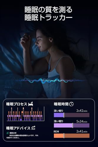 スマートリング 健康管理 【新登場 & 長時間使用可能】 Android/Iphone対応 睡眠管理 スマート指輪 ヘルスケア 睡眠計測 8種類運動モード 3種類データ測定機能 IP68防水USB磁気充電 カメラ制御 小型 超軽量 カロリー 運動距離 歩数計 活動量計 smart ring 男女兼用 日本語取扱説明書 磁気充電ケーブル付き プレゼント (ブラック, 11号(64.6mm)) 中間 画像