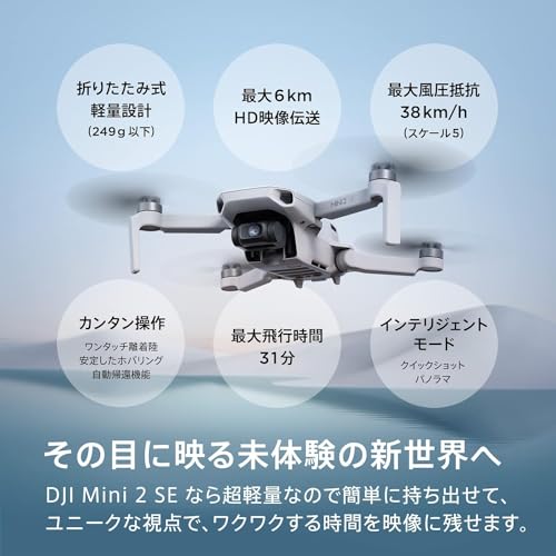DJI ドローン Mini 2 SE Fly Moreコンボ 軽量 2.7K動画撮影可能 折りたたみ式ミニカメラドローン リモコン グレー インテリジェントモード 最大伝送距離10km(日本:6km) 飛行時間93分 249g未満 初心者向け バッテリーx3 賠償責任保険1年無償付き 最後 画像