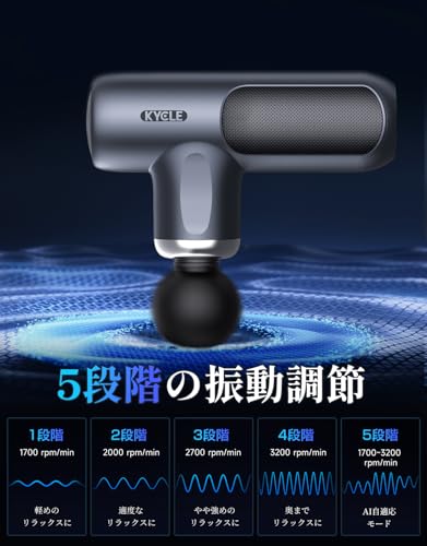 KYCLE 筋膜リリースガン ハンディガン MINI 5段階振動強力振動 8時間連続使用 超軽量 AI自動モード Type-C急速充電 ミニ 筋膜ガン 静音 携帯便利 4種類アタッチメント リリースガン 誕生日 クリスマス 新年お祝い プレゼント最適 収納袋&日本語取扱説明書付き 最後 画像