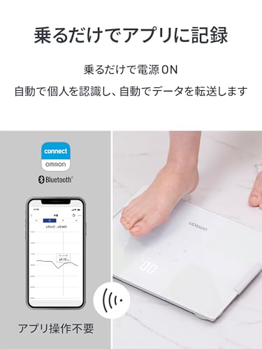 オムロン 体重 体組成計 カラダスキャン ホワイト KRD-503T-W スマホ連動 データ自動転送 自動認識 乗るだけで測定開始 内臓脂肪レベル 体脂肪率 BMI 骨格筋率 中間 画像