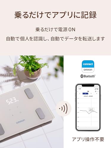 オムロン 体重 体組成計 カラダスキャン モカベージュ KRD-403T-BG スマホ連動 データ自動転送 自動認識 乗るだけで測定開始 A4サイズのコンパクト設計 体脂肪率 BMI 骨格筋率 中間 画像