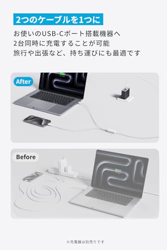 Anker USB-C & USB-C ケーブル (2-in-1, 140W) 急速充電 USB 2.0 iPhone 17 / 16 / 15 GalaxyS24 / S23 MacBook Air/Pro iPad 他対応(1.2m ホワイト) 最後 画像