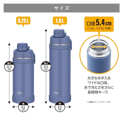 【ハンドル付き・食洗機対応】サーモス 水筒 真空断熱スポーツボトル 1L アッシュブルー 持ち運びに便利なキャリーループ 直飲み 飲み口が外せて洗いやすい 保冷専用 FJU-1000 ASB 中間 画像