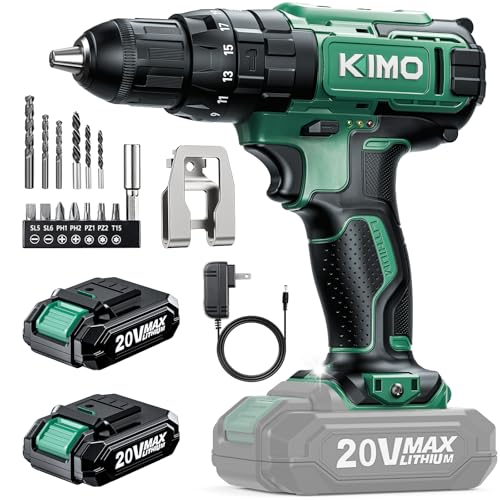 【2.0Ahバッテリー2個付き】KIMO 電動ドライバー 電動ドリル 20V 最大35N.m 13本ビット 1.24kg軽量 1本延長アダプター 無断変速&二段変速 正逆転切替 LEDライト 18段階トルク調節 充電式ドリルドライバーセット コードレス 軽量 安全ロックネジ締め 電動工具 電動ドリルドライバー ビットドライバードリル 穴あけ 締付工具 木材・金属掘削 DIY初心者 PSE認証済 画像1
