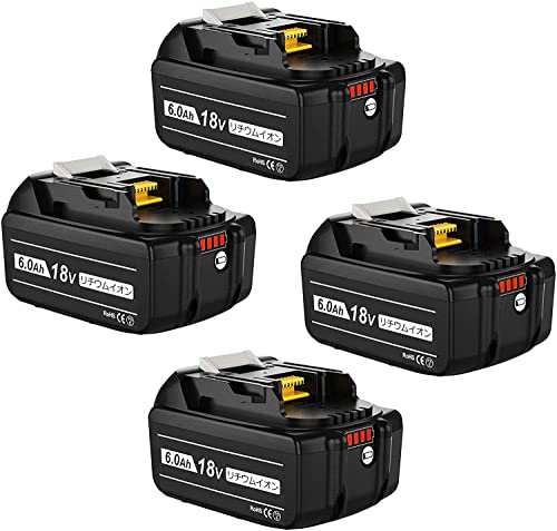 Boetpcr 互換 マキタ 18v バッテリー BL1860B 6000mAh大容量 4個セット マキタ 18v BL1815N BL1820B BL1840B BL1850B BL1860Bなどに対応可能 残量表示✙自己故障診断 BMS基板搭載 PSE、CE認証取得済み 耐久性が高い ブラック 1枚目 画像