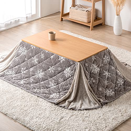 タンスのゲン こたつ 2点セット 【こたつ本体+掛布団】 89×49cm 長方形 木目 リバーシブル天板 コーデュロイ 掛布団:スノーグレー テーブル:ナチュラル 21300015 34 (70480) 1枚目 画像