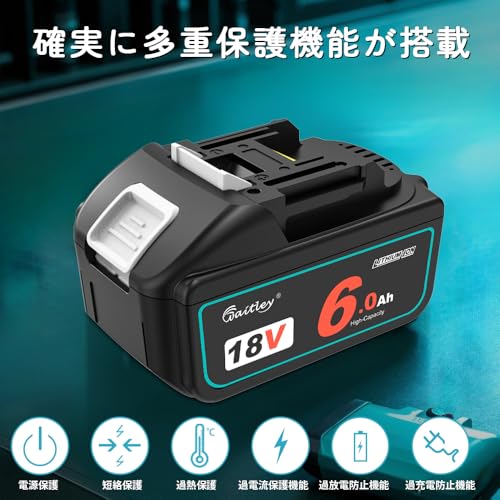 Waitley Mengriben マキタ互換バッテリー18V 6.0Ah ２個セット 6000mAh 多重保護機能搭載 BL1860B 電動工具用 バッテリー 大容量電池 BL1840 BL1850 BL1850B BL1860対応 デジタル％残量指示付 防塵カバー付き PSE、CEマーク取得済み 最後 画像