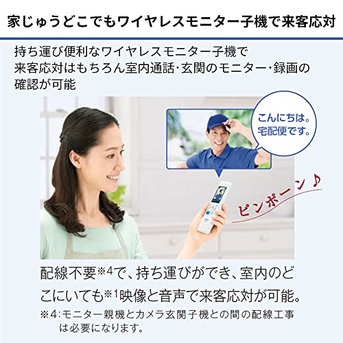 パナソニック テレビドアホン どこでもドアホン 自動録画機能 モニター 3.5型カラー液晶 玄関子機 露出型 LEDライト ワイヤレスモニター子機 約2.2型カラー液晶 VL-SWE210KLA 中間 画像