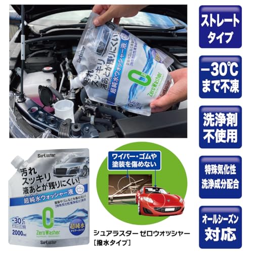 SurLuster(シュアラスター) ゼロウォッシャー[超純水クリアータイプ]ストレートタイプ 自動車用フロントガラス・窓ガラスの洗浄 ウォッシャー液 弱アルカリ性 2000ml オールシーズン対応 -30℃まで対応 S-103 (× 3) 最後 画像