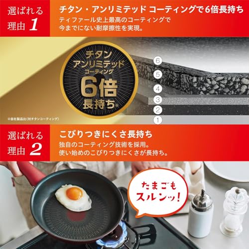 ティファール フライパン 20cm IH ガス火対応 PFOAなどの有害物質不使用 こびりつきにくさ長持ち 「IHハードチタニウム・アンリミテッド フライパン」 ブラック G26502 中間 画像