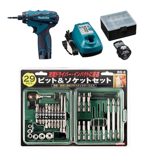 マキタ 充電式ドライバドリル+ビット&ソケット29組セット 10.8V 1.3Ah バッテリー2個付き DF030DWX DIY 電動 ドライバー ドリル コンパクト 軽量 1/4インチソケット付 DIY電動工具 家具組み立て TAKAHASHI HONSHA オリジナルセット 1枚目 画像