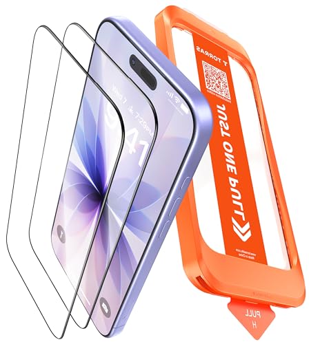 TORRAS フィルム For iPhone 17 ガラスフィルム 航空宇宙ガラス 周り浮きゼロ 9H+硬度 米軍MIL規格 全面保護 10倍強化 極細ベゼル対応 ラウンドエッジ 超簡単貼り付け ワンプル(Just One Pull) ガイド枠付き 気泡レス 指紋防止 サラサラ 落下・破損防止 2枚セット 6.3インチ いphone17 用 保護フィルム GlassGo Ultra 画像1