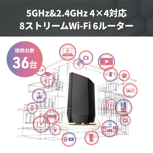 【Amazon.co.jp限定】 バッファロー WiFi 無線LAN Wi-Fi 6 11ax AX6000 4803+1147Mbps 日本メーカー 【 iPhone 15 / 14 / iPhone SE (第三世代) / Nintendo Switch / PS5 動作確認済み 】 スマート 引っ越し エコパッケージ WSR-6000AX8P/NMB 中間 画像
