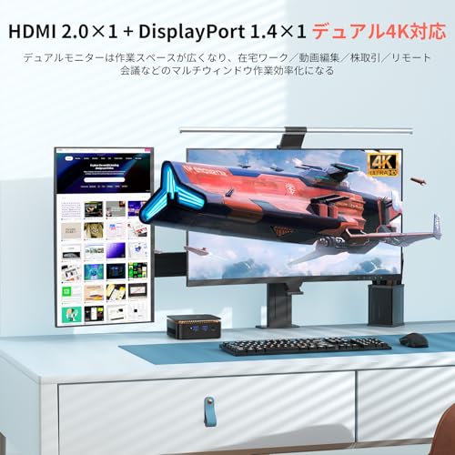 【2025新型・N150初登場】 ミニpc 最大3.60GHz WIFI6/BT5.2 mini pc インテル N150 ミニパソコン Windows11 Pro 8GB DDR4 256GB SSD 容量拡大可能 4C/4T 小型 4K@60Hz HDMI2.0+DP1.4 2画面 みにpc USB3.2/LANポート 省電力mini-pc 高速熱放散 静音 E1小型パソコン 中間 画像