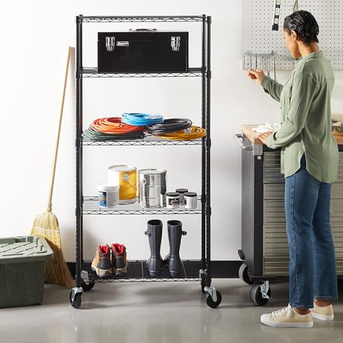 Amazonベーシック 5段スチールラック 棚 メタルラック キッチンラック キャスター付き 耐荷重200kg 幅76×奥行36×高さ165cm ブラック 最後 画像