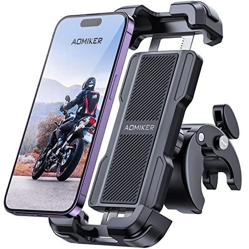 2025新登場 Aomiker バイク スマホ ホルダー スタンド : バイク 携帯 ホルダー オートバイ スマホ 固定 バイクホルダー 原付 自転車 360度回転 振動吸収 片手操作 iPhone Air 17 17pro 17pro max iPhone 16/15/14/13/12/11/8/7/6 plus pro max mini, アンドロイド 4.7-6.8インチ 黒 画像1